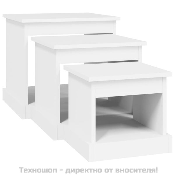 Маси за кафе, 3 бр, бели, инженерно дърво