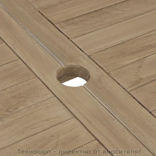 Градински трапезен комплект, сив,  7 части, тиково дърво масив