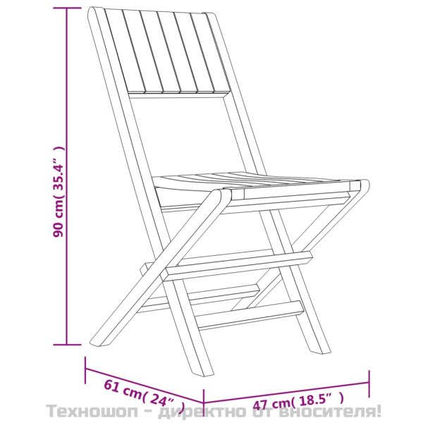 Сгъваеми градински столове, 4 бр, 47x61x90 см, тик масив