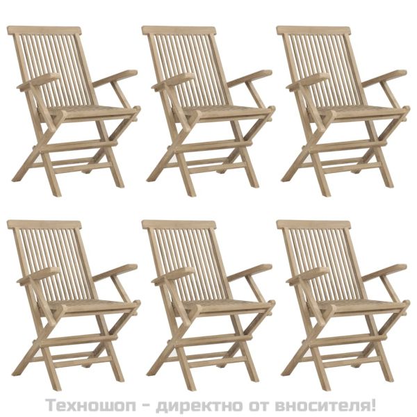 Сгъваеми градински столове, 6 бр, сиви, 56x61x89 см, тик масив