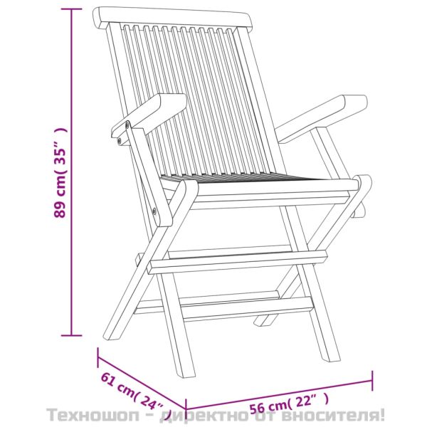 Сгъваеми градински столове, 6 бр, сиви, 56x61x89 см, тик масив