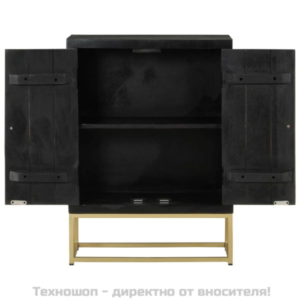 Бюфет с 2 врати, черно и златисто, 55x30x75 см, манго масив