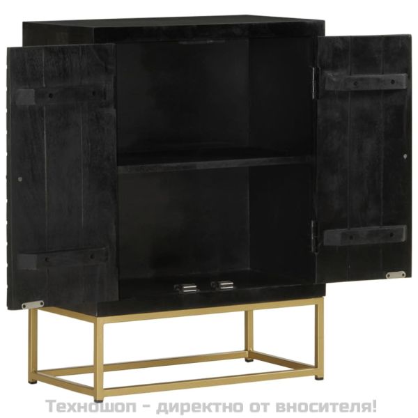 Бюфет с 2 врати, черно и златисто, 55x30x75 см, манго масив