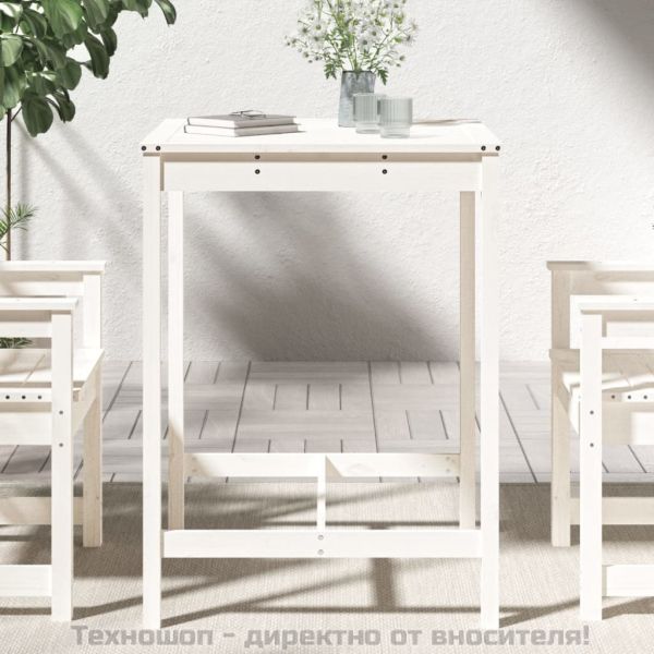 Градинска маса, бяла 82,5x82,5x110 см, борово дърво масив