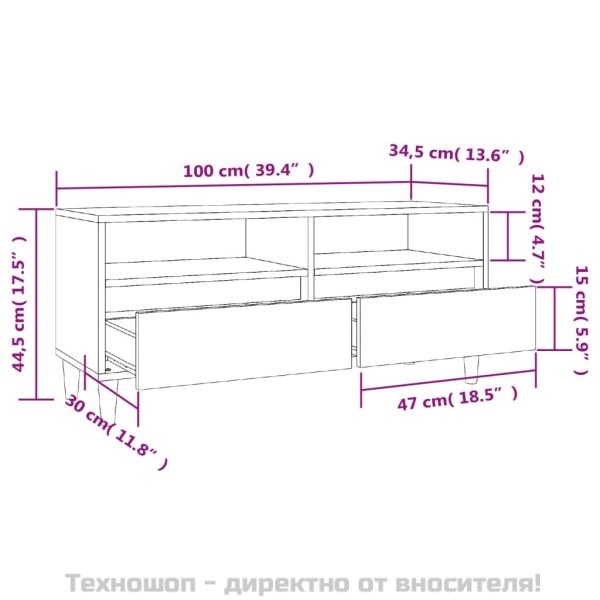 ТB шкаф, опушен дъб, 100x34,5x44,5 см, инженерно дърво
