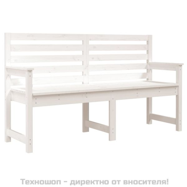 Градинска пейка, бяла, 159,5x48x91,5 см, борово дърво масив