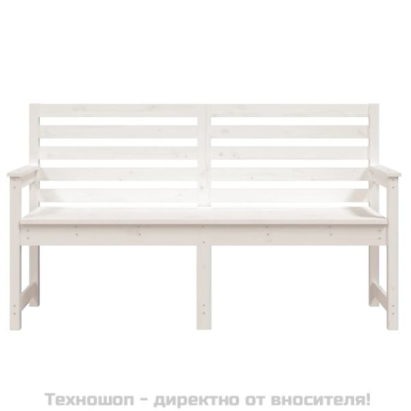 Градинска пейка, бяла, 159,5x48x91,5 см, борово дърво масив