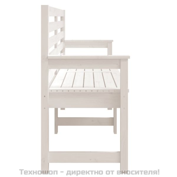 Градинска пейка, бяла, 159,5x48x91,5 см, борово дърво масив