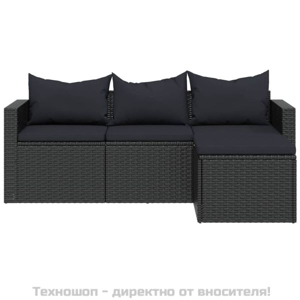 Градински лаундж комплект черен полиратан