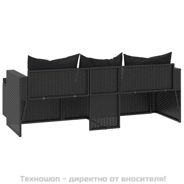 Градински лаундж комплект черен полиратан