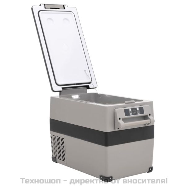 Хладилна кутия с дръжка черно и сиво 55 л PP и PE