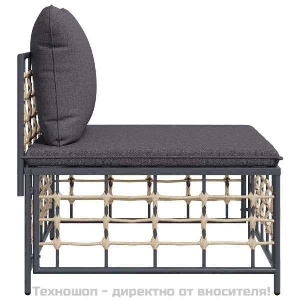 Градински среден диван с тъмносиви възглавници, полиратан