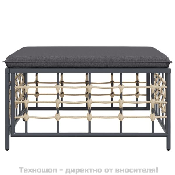 Градинска табуретка за крака с тъмносива възглавница, полиратан