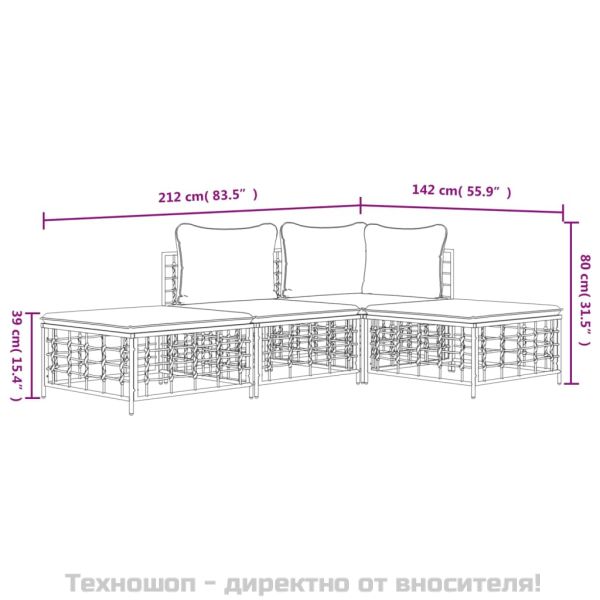 Градински комплект от 4 части с възглавници антрацит полиратан