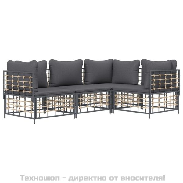 Градински комплект от 4 части с възглавници антрацит полиратан