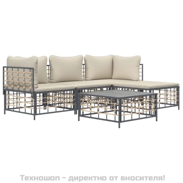 Градински комплект от 4 части с възглавници антрацит полиратан