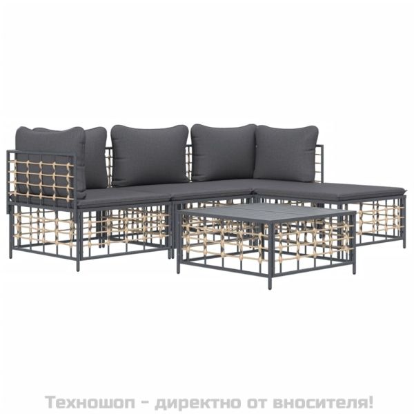 Градински комплект от 4 части с възглавници антрацит полиратан