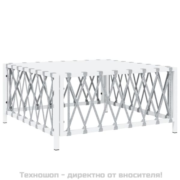 Градински лаундж комплект от 3 части с възглавници бял стомана