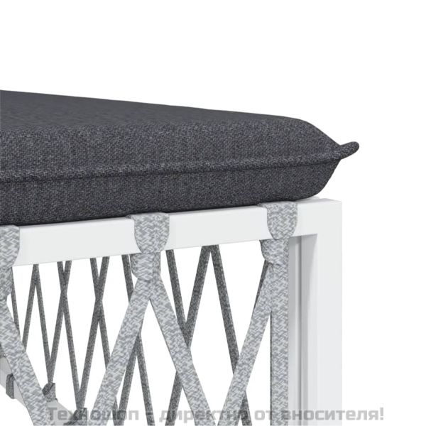 Градински лаундж комплект от 3 части с възглавници бял стомана