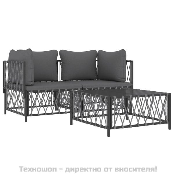 Градински комплект от 3 части с възглавници антрацит стомана