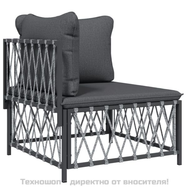 Градински комплект от 3 части с възглавници антрацит стомана