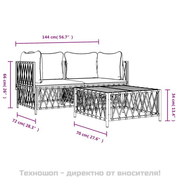 Градински комплект от 3 части с възглавници антрацит стомана