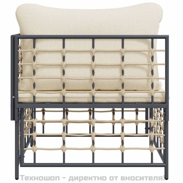 Градински ъглов диван с бежови възглавници, полиратан