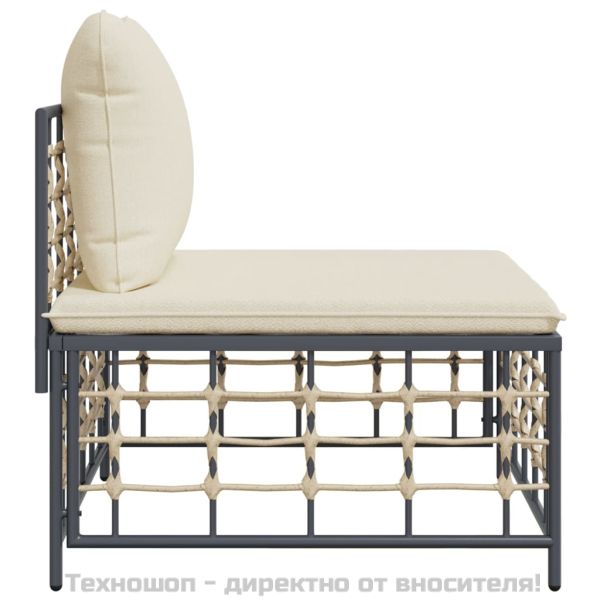 Градински среден диван с бежови възглавници, полиратан