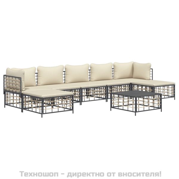 Градински комплект с възглавници 8 части антрацит полиратан