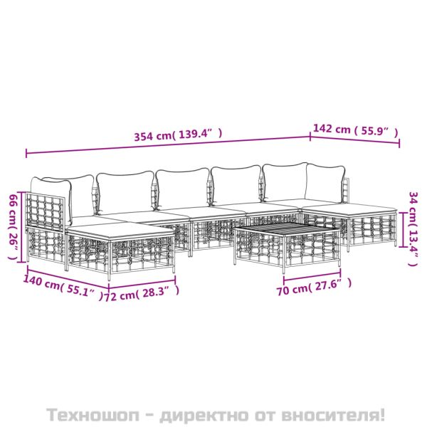 Градински комплект с възглавници 8 части антрацит полиратан
