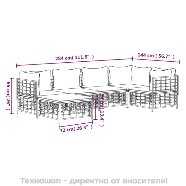 Градински комплект с възглавници 6 части антрацит полиратан
