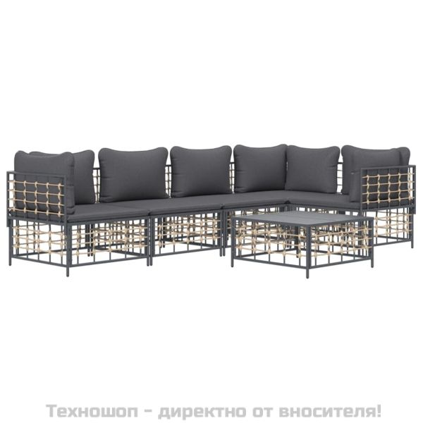 Градински комплект с възглавници 6 части антрацит полиратан