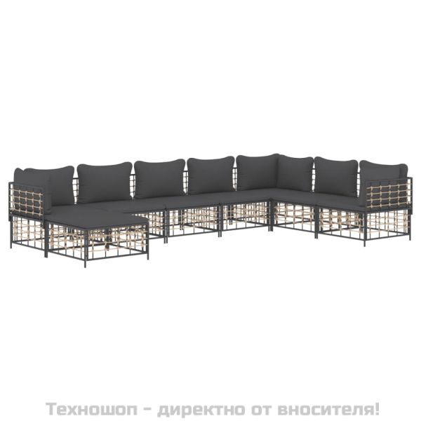 Градински комплект с възглавници 8 части антрацит полиратан