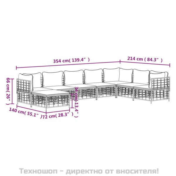 Градински комплект с възглавници 8 части антрацит полиратан