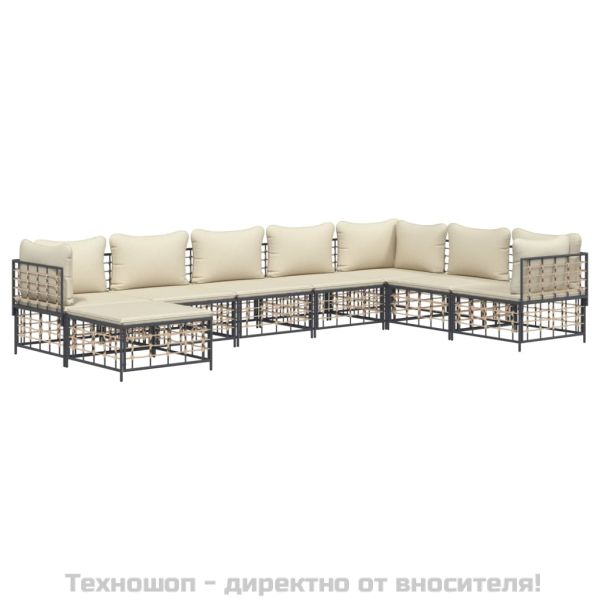 Градински комплект с възглавници 8 части антрацит полиратан