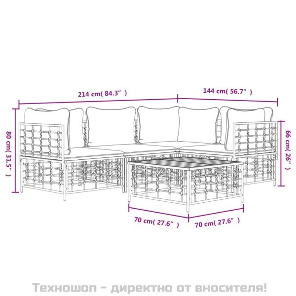 Градински комплект с възглавници 5 части антрацит полиратан