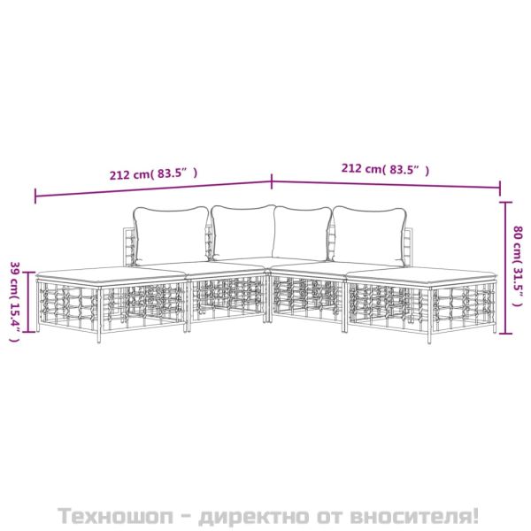 Градински комплект с възглавници 5 части антрацит полиратан
