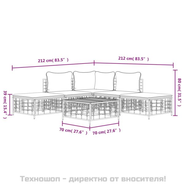 Градински комплект с възглавници 6 части антрацит полиратан