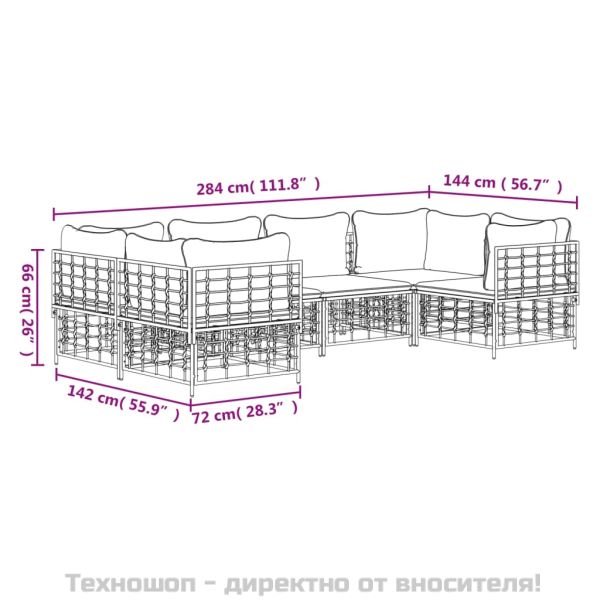 Градински комплект с възглавници 6 части антрацит полиратан