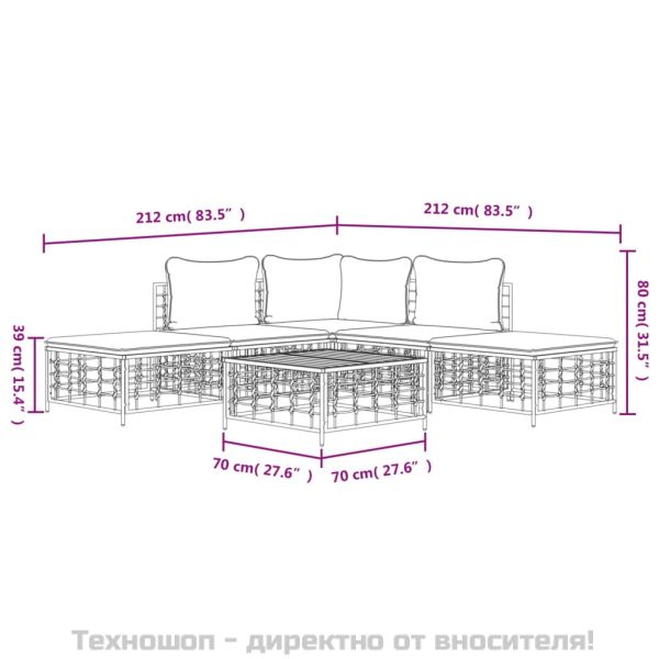 Градински комплект с възглавници 6 части антрацит полиратан