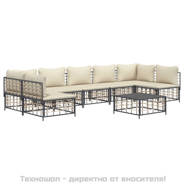 Градински комплект с възглавници 8 части антрацит полиратан