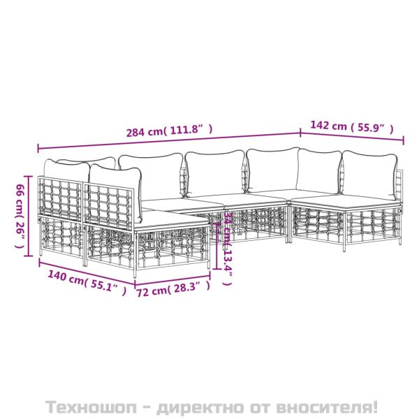 Градински комплект с възглавници 6 части антрацит полиратан