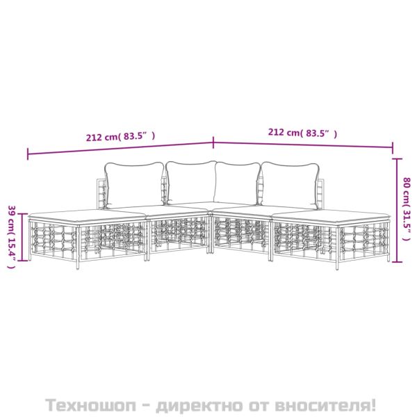 Градински комплект с възглавници 5 части антрацит полиратан