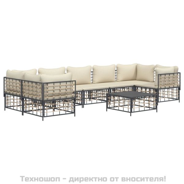 Градински комплект с възглавници 8 части антрацит полиратан