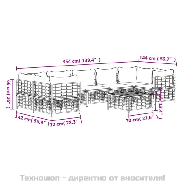 Градински комплект с възглавници 8 части антрацит полиратан