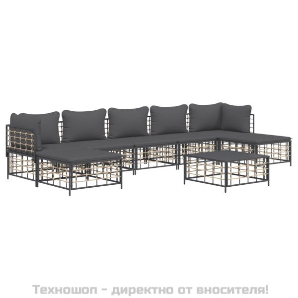 Градински комплект с възглавници 8 части антрацит полиратан
