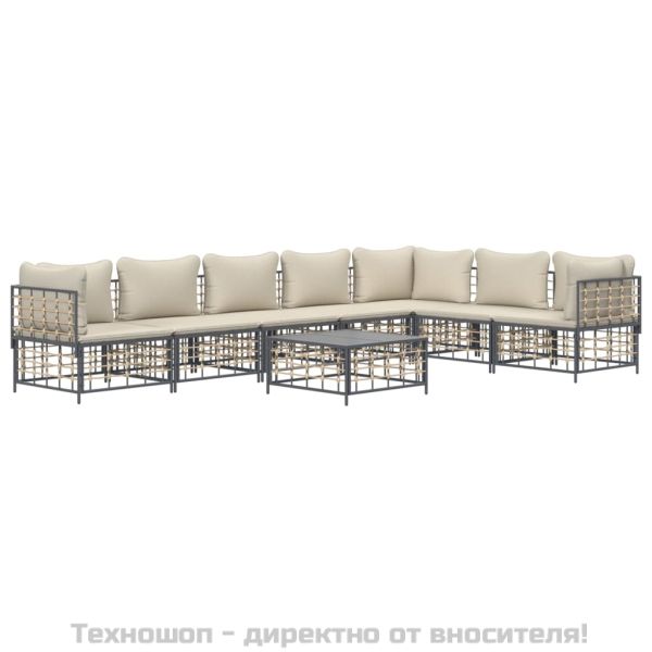 Градински комплект с възглавници 8 части антрацит полиратан