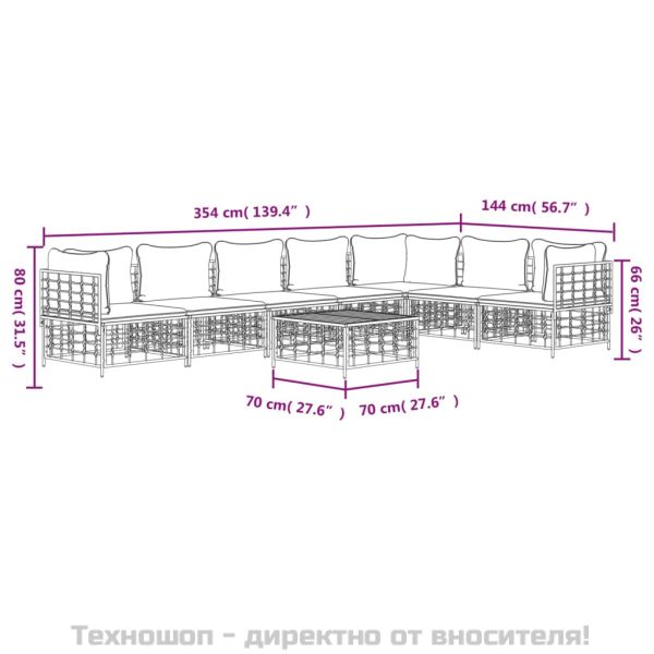 Градински комплект с възглавници 8 части антрацит полиратан