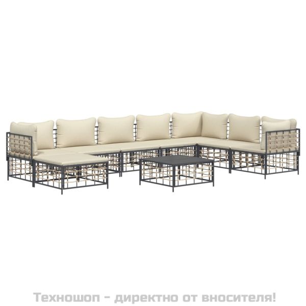 Градински комплект с възглавници 9 части антрацит полиратан