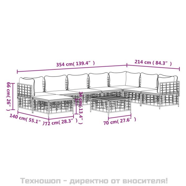 Градински комплект с възглавници 9 части антрацит полиратан